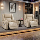 Bonzy Home Top-Grain Genuine Leather Power Recliner Chair Set of 2, Home Theater Seating with Power Headrest, USB Ports & Cup Holders, Oversized Electric Recliner for Living Room, Off-White