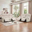 Bonzy Home 2-Piece Recliner Sofa Set — Reclining Loveseat with Flip-Up Storage Console & Extra-Wide 3-Seat Sofa, Beige