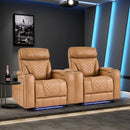 Bonzy Home Electric Power Recliner Chair Set of 2, PU Leather Home Theater Seating with USB Port, LED Light, Hidden Arm Storage & Cup Holders, for Media Living Room, Camel
