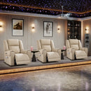 Bonzy Home Top-Grain Genuine Leather Power Recliner Chair Set of 3, Home Theater Seating with Power Headrest, USB Ports & Cup Holders, Oversized Electric Recliner for Living Room, Off-White