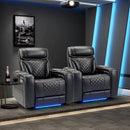 Bonzy Home Electric Power Recliner Chair Set of 2, PU Leather Home Theater Seating with USB Port, LED Light, Hidden Arm Storage & Cup Holders, for Media Living Room, Black