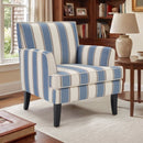 Bonzy Home Striped Accent Chair, Upholstered Armchair with Nailhead Trim & Sturdy Wood Legs, Classic Comfy Side Chair for Living Room Bedroom Study Balcony, Blue Stripe