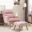 Bonzy Home Modern Adjustable Back Accent Chair with Ottoman, Reclining Reading Lounge Chair with Removable Cushion, Velvet Fabric Seating for Living Room, Bedroom & Balcony, Pink