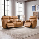 Bonzy Home Genuine Leather Power Recliner and Loveseat Combo with USB Ports, Cup Holders and Armrest Storage for Living Room, Caramel Brown