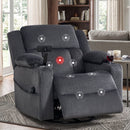Bonzy Home Swivel Rocker Recliner Chair with Massage & Heat, 270° Swivel Fabric Electric Recliner with Phone Stand, Cup Holder, USB & Type-C Ports, Hidden Storage, Side Pocket, Gray