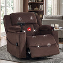 Bonzy Home Swivel Rocker Recliner Chair with Massage & Heat, 270° Swivel Fabric Electric Recliner with Phone Stand, Cup Holder, USB & Type-C Ports, Hidden Storage, Side Pocket, Brown