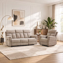 Bonzy Home Manual Reclining Sofa Set with Adjustable Backrest, Living Room Recliner Sofa Set for Adult with Single Recliner Chair & 3‑Seat Sofa, Couch Recliners for Living Room Furniture, Taupe