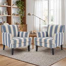 Bonzy Home Striped Accent Chair Set of 2, Upholstered Armchair with Nailhead Trim & Sturdy Wood Legs, Classic Comfy Side Chair for Living Room Bedroom Study Balcony, Blue Stripe