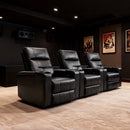 Bonzy Home Electric Power Recliner Chair Set of 3, Leather Home Theater Seating with Swivel Tray Cup Holders USB Port & Hidden Storage, Reclining Chair Sofa Furniture for Movie Room, Blac