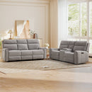 Bonzy Home Fabric Power Reclining Sofa Set, Electric Loveseat & 3-Seat Couch with USB & Type-C Charging Ports, Living Room Sofa Set with Cup Holders & Hidden Storage, Gray