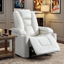 Bonzy Home Electric Power Recliner Chair, PU Leather Home Theater Seating Reclining Chairs with Cup Holders, USB Port, Adjustable Backrest & Hidden Arm Storage, White