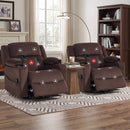 Bonzy Home Swivel Rocker Recliner Chair with Massage & Heat, 270° Swivel Fabric Electric Recliner with Phone Stand, Cup Holder, USB & Type-C Ports, Hidden Storage, Side Pocket, 2 Pcs Brown