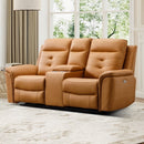 Bonzy Home Power Reclining Loveseat Sofa with USB Port and Cup Holders, Brown