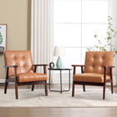 Bonzy Home Accent Chair Set of 2 Mid Century Modern PU Leather Armchair with Wood Frame for Living Room Bedroom Study Room, Easy Assembly, Brown