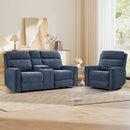 Bonzy Home Power Reclining Sofa Set, Electric Single Recliner & Loveseat Couch with USB & Type-C Charging Ports, Fabric Living Room Sofa Set with Cup Holders & Hidden Storage, Navy