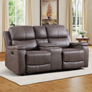 Bonzy Home Dual Manual Reclining Loveseat, Sofa with Center Console, Hidden Storage and Cup Holders, for Living Room & Meeting Room，Saddle