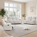 Bonzy Home Manual Reclining Sofa Set with Adjustable Backrest, Recliner Living Room Furniture for Adult with Single Recliner Chair, Loveseat & 3-Seat Recliner Sofa, White