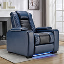 Bonzy Home Electric Recliner Chair with LED Lighting, Adjustable Headrest, USB Ports & Cup Holders, Hidden Arm Storage, Home Theater Seating Reclining Chair, Blue