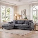 Bonzy Home 144" L-Shaped Modular Sectional Sofa with Ottoman, Modern Ultra-Comfort Corduroy Couch Seating - Configurable for Living Room & Family Room, Gray