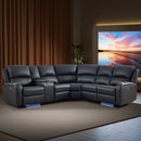 Bonzy Home L-Shape Faux Leather Power Reclining Sectional Sofa, Dual Recliners with LED Lights, Storage Console and Cup Holders