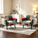 Bonzy Home Mid-Century Modern Patchwork Accent Chair Set of 2, Multicolor Patchwork Upholstered Single Sofa Chair with Solid Wood Legs, for Living Room Bedroom Office and Study