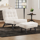 Bonzy Home Modern Adjustable Accent Chair with Ottoman, Comfy Corduroy Fabric Armless Chair with Solid Wood Legs for Living Room Bedroom, White