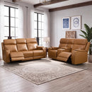 Bonzy Home Genuine Leather Power Reclining Loveseat and Sofa Combo with USB Ports, Cup Holders and Armrest Storage for Living Room, Caramel Brown