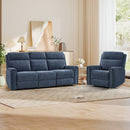 Bonzy Home Power Reclining Sofa Set, Electric Single Recliner & 3-Seat Couch with USB & Type-C Charging Ports, Fabric Living Room Sofa Set with Power Headrest, Navy