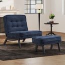 Bonzy Home Modern Adjustable Accent Chair with Ottoman, Comfy Corduroy Fabric Armless Chair with Solid Wood Legs for Living Room Bedroom, Blue