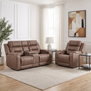 Bonzy Home Electric Power Recliner Sofa Set, Faux Leather Single Recliner & Loveseat Couch with USB Ports, Cup Holders & Hidden Storage, Home Theater Seating for Living Room, Camel