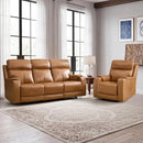 Bonzy Home Genuine Leather Power Recliner and Sofa Combo with USB Ports for Living Room, Caramel Brown