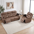 Bonzy Home Electric Power Recliner Sofa Set, Faux Leather Single Recliner & 3-Seat Couch with USB Ports, Cup Holders & Hidden Storage, Home Theater Seating for Living Room, Camel