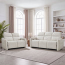 Bonzy Home Fabric Power Reclining Sofa Set, Electric Loveseat & 3-Seat Couch with USB & Type-C Charging Ports, Comfy Upholstered Living Room Sofa Set, Off-white