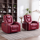 Bonzy Home Electric Power Recliner Chair, Faux Leather Home Theater Seating with Hidden Arm Storage, USB Ports & Dual Cup Holders, for Living Room Media Bedoom, Red