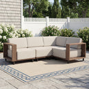 Bonzy Home Outdoor Wicker Sofa Set, Rattan Patio Conversation Sets - 4 Seater L-Shaped Wicker Sofa with Thick Cushions and Corner Seating, Beige