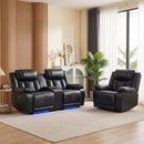 Bonzy Home Electric Power Recliner Sofa Set, PU Leather Single Recliner Loveseat Couch with USB Ports, LED Lights, Cup Holders & Hidden Storage, Home Theater Seating for Living Room, Black