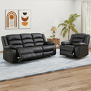 Bonzy Home Faux Leather Recliner Sofa Set, 3-Seat Couch & Single Recliner Chair, Cup Holder, Black, for Living Room