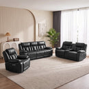 Bonzy Home Electric Power Recliner Sofa Set, PU Leather Reclining Couch with USB Ports, LED Lighting, Cup Holders & Hidden Storage, Home Theater Seating for Living Room, Black