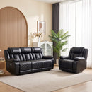 Bonzy Home Electric Power Recliner Sofa Set, PU Leather Single Recliner & 3-Seat Couch with LED Lighting, USB & Type-C Ports, Home Theater Seating for Living Room, Black