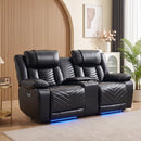 Bonzy Home Electric Power Theater Loveseat, PU Leather 2-Seat Recliner with Center Console, USB Ports, LED Lights, Cup Holders & Hidden Storage, Home Theater Seating for Living Room, Black