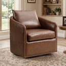 Bonzy Home 360° Swivel Accent Chair with Throw Pillow, PU Leather Mid Century Modern Armchair with Rivets, Comfy Swivel Barrel Chair for Living Room Bedroom, Brown
