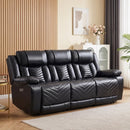 Bonzy Home Electric Power Theater 3-Seat Recliner Sofa, PU Leather Recliner with LED Lighting, USB & Type-C Ports, Home Theater Seating for Living Room, Black