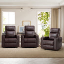Bonzy Home Electric Power Recliner Chair Set of 3, Leather Home Theater Seating with Swivel Tray Cup Holders USB Port & Hidden Storage, Reclining Chair Sofa Furniture for Movie Room, Brown