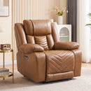 Bonzy Home Electric Power Recliner, PU Leather Reclining Sofa with USB & Type-C Ports, LED Lighting, Home Theater Seating for Living Room, Bedroom, Brown