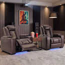 Bonzy Home Electric Recliner Set of 2 LED Lighting USB Ports and Cup Holders Home Theater Seating Reclining Chair Adjustable Headrest with Hidden Arm Storage, Brown