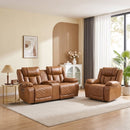 Bonzy Home Electric Power Recliner Sofa Set, PU Leather Single Recliner Loveseat Couch with USB Ports, LED Lights, Cup Holders & Hidden Storage, Home Theater Seating for Living Room, Brown