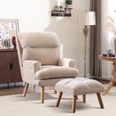 Bonzy Home Modern Adjustable Back Accent Chair with Ottoman, Reclining Reading Lounge Chair with Removable Cushion, Velvet Fabric Seating for Living Room, Bedroom & Balcony, Beige