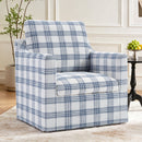 Bonzy Home 360° Swivel Accent Chair, Modern Upholstered Armchair with Thick Cushion, Swivel Square Single Sofa Chair for Living Room Bedroom Study Balcony, Blue Plaid