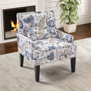 Bonzy Home Modern Floral Print Accent Chair with Arms and Wooden Legs, Mid‑Century High‑Back Wing Chair with Padded Armrests & Cushioned Seat for Living Room, Blue Yellow Floral