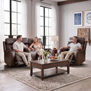 Bonzy Home Genuine Leather Power Recliner and Loveseat Combo with USB Ports, Cup Holders and Armrest Storage for Living Room, Dark Brown